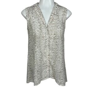 H&M Zebra Print Sleeveless Button Down Blouse Beige Size 14 EUC‎ Lightweight
